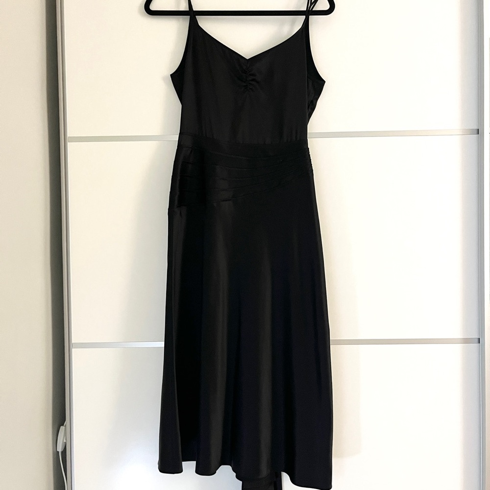 Marc Jacobs Black Satin Midi Slip Dress with Spaghetti Straps